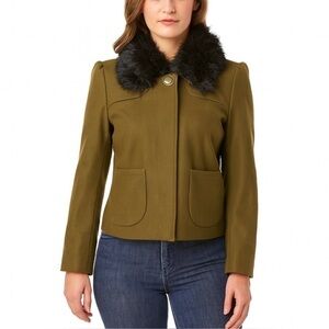 Tulle Olive green cropped jacket with faux fur collar.  The fur is removable LG